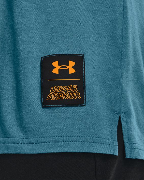 Men's UA Multi Logo Scribble Short Sleeve in Blue image number 3